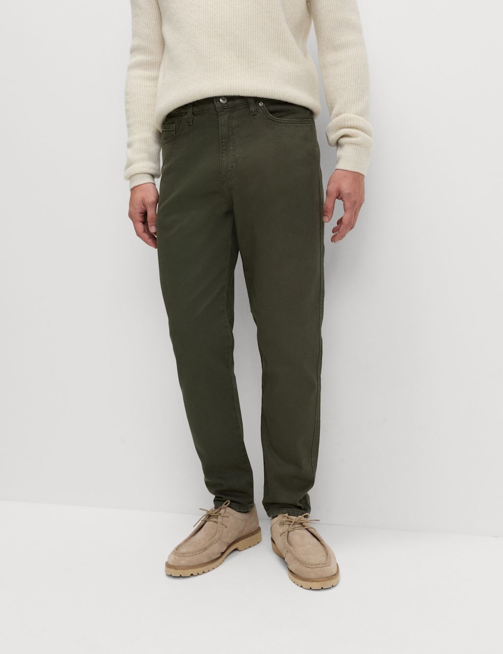 M&S Authentic Tapered Fit Stretch Jeans - 3029 - Khaki, Khaki