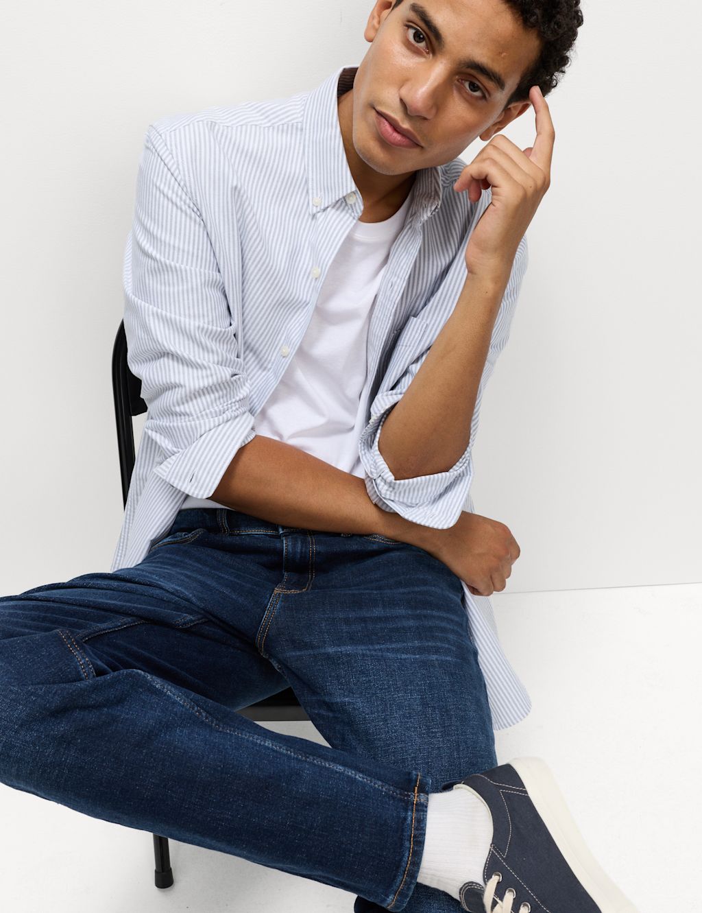 M&S Authentic Tapered Fit Stretch Jeans - 3431 - Indigo, Indigo