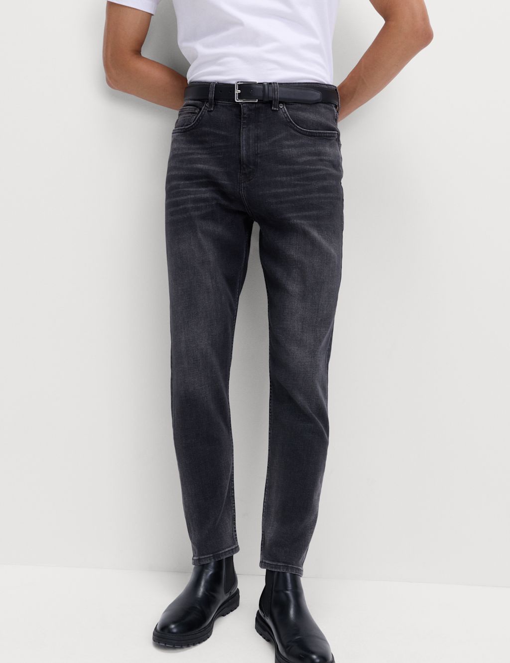 M&S Authentic Tapered Fit Stretch Jeans - 3831 - Black Mix, Black Mix