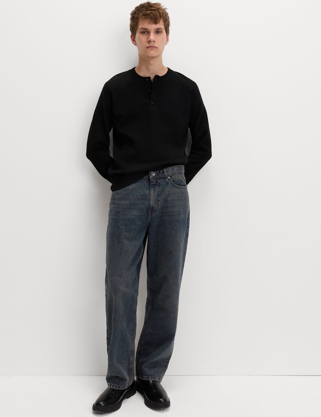 M&S Loose Fit Rigid Denim Jeans - 4429 - Dark Blue, Dark Blue