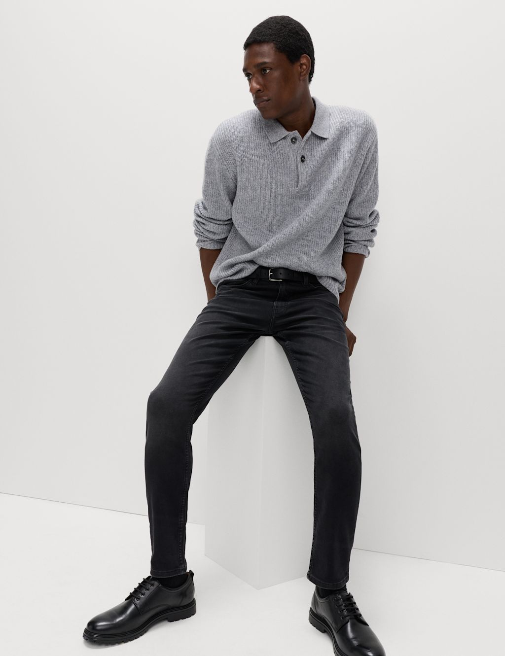 M&S Slim Fit Comfort Stretch Jeans - 3429 - Black Denim, Black Denim