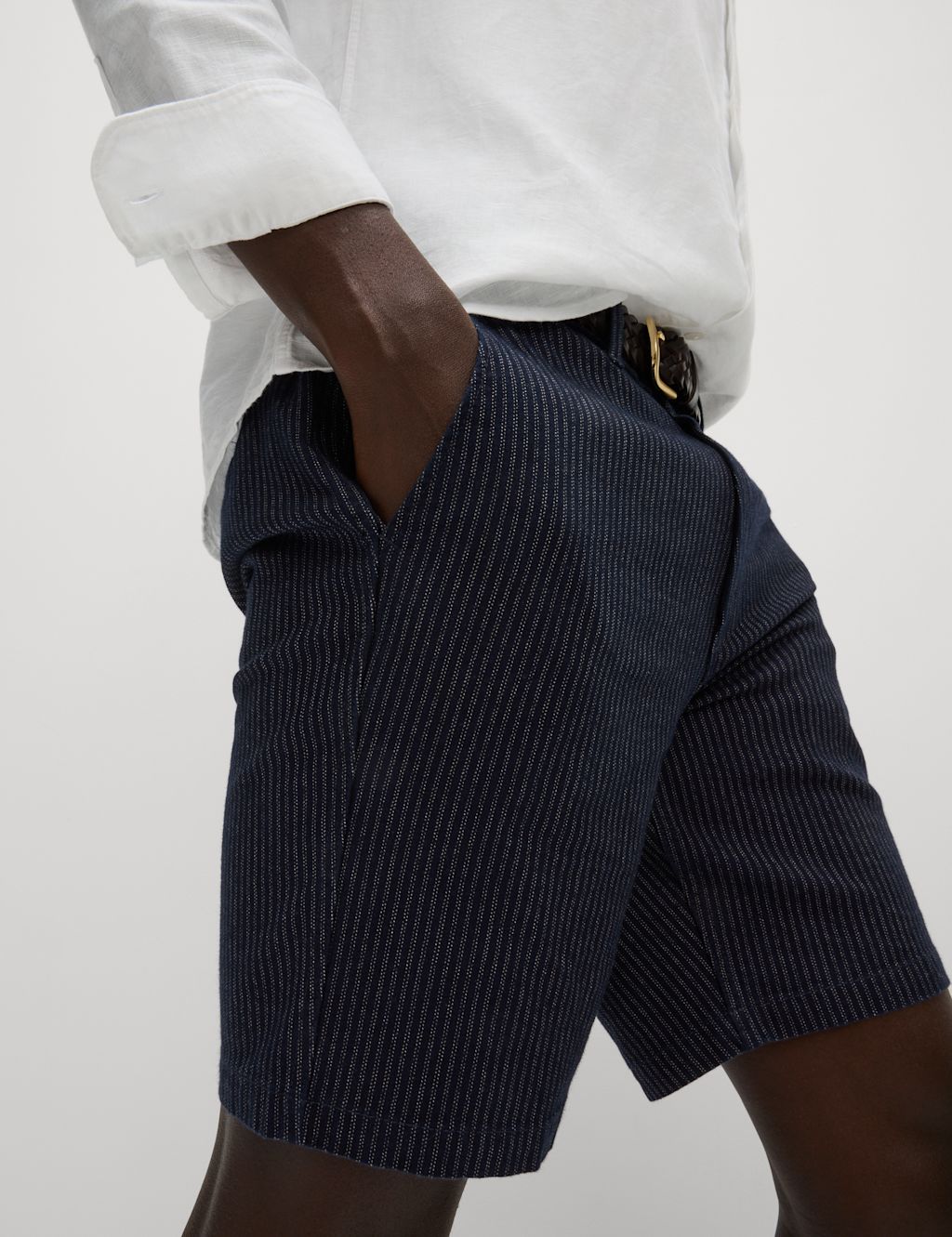 M&S Half-Elasticated Waist Chino Shorts - 40MID - Indigo Mix, Indigo Mix