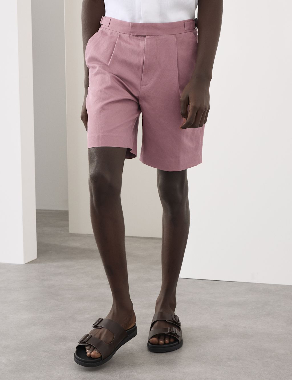 Autograph Cotton Linen Blend Pleat Front Shorts - 30 - Dusted Pink, Dusted Pink