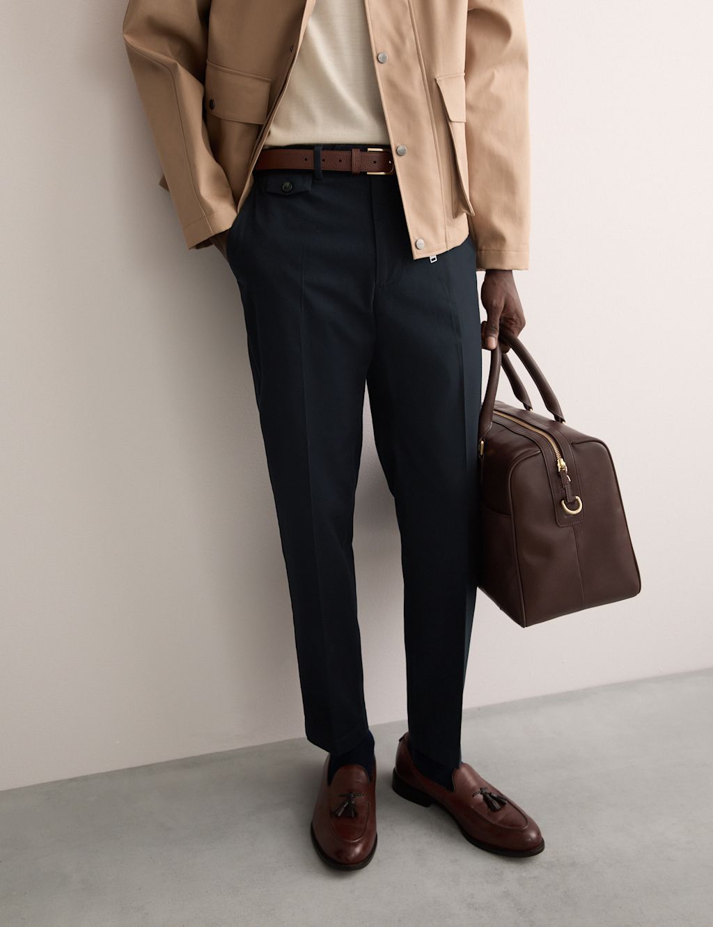 JAEGER  Tailored Fit Italian Chinos - 36LNG - Thunder, Thunder