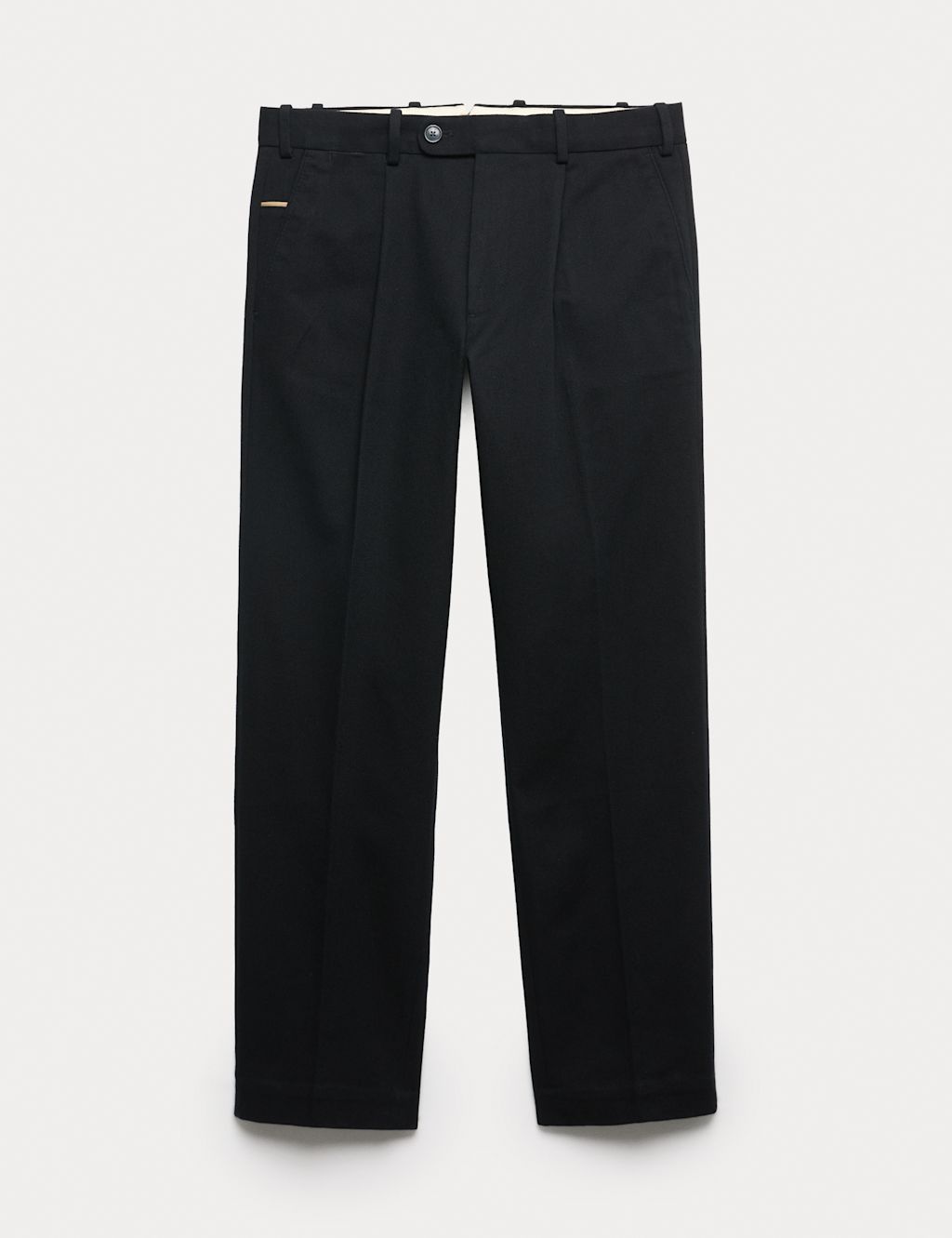 JAEGER  Pure Cotton Tapered Fit Pleated Twill Trousers - 34LNG - Black, Black