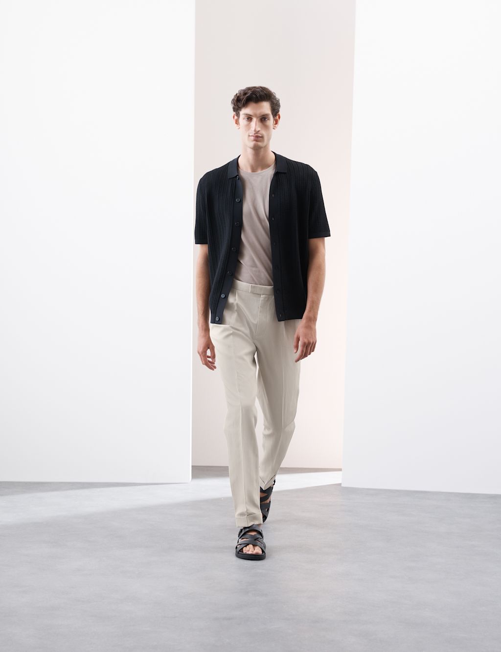 Autograph Linen Blend Single Pleat Smart Trousers - 4029 - Stone, Stone