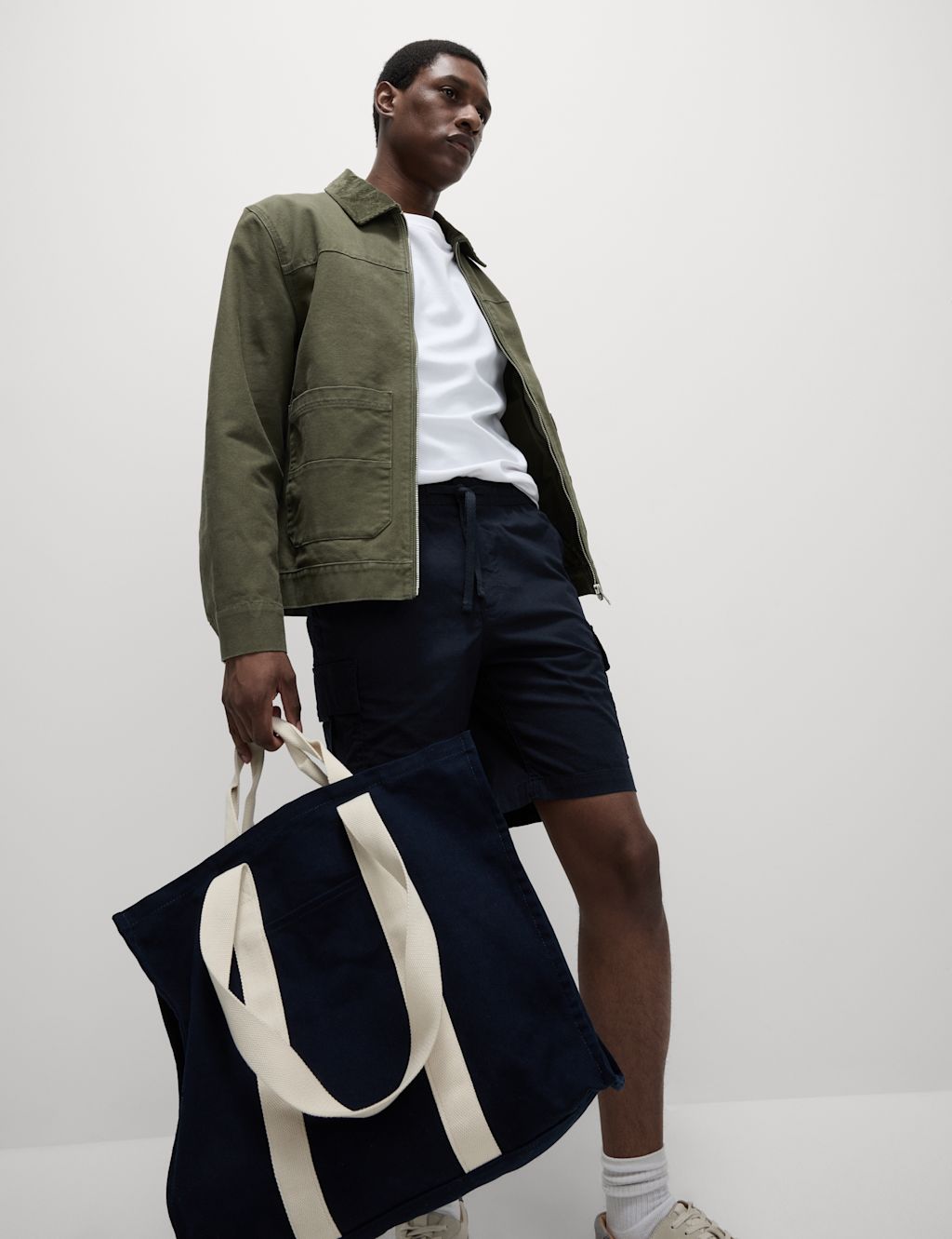 M&S Elasticated Waist Ripstop Cargo Shorts - SMID - Dark Navy, Dark Navy