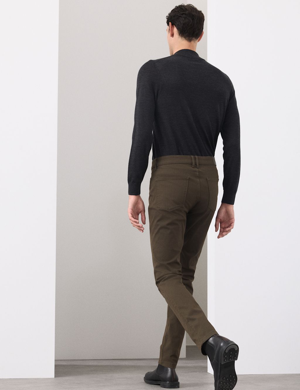 Autograph Cotton Rich Twill Performance Trousers - 4431 - Dark Olive, Dark Olive
