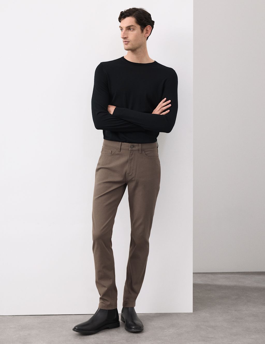 Autograph Cotton Rich Twill Performance Trousers - 4229 - Dark Mole, Dark Mole