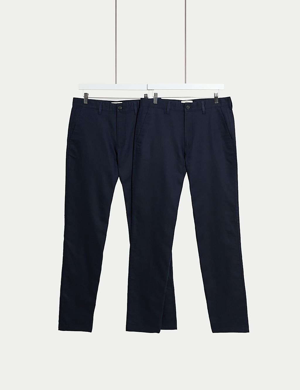 M&S 2 Pack Regular Fit Cotton Linen Blend Chinos - 3029 - Dark Navy, Dark Navy