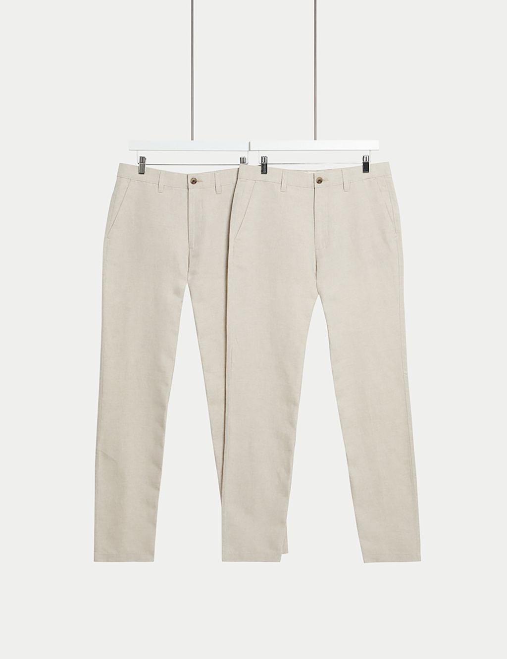 M&S 2 Pack Regular Fit Cotton Linen Blend Chinos - 4433 - Stone Mix, Stone Mix