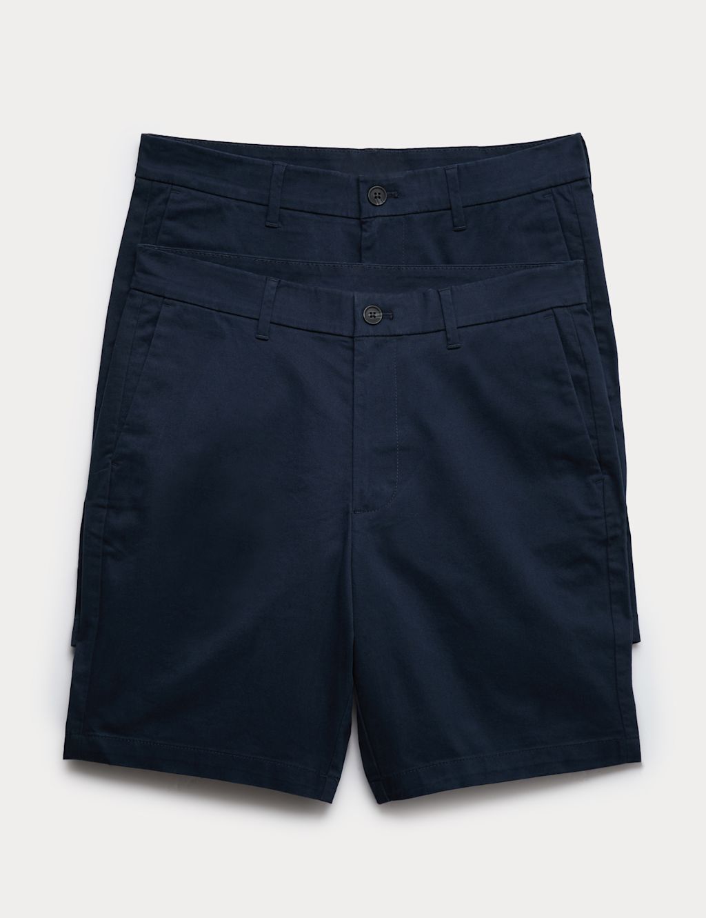 M&S 2 Pack Regular Fit Stretch Chino Shorts - 30MID - Navy, Navy