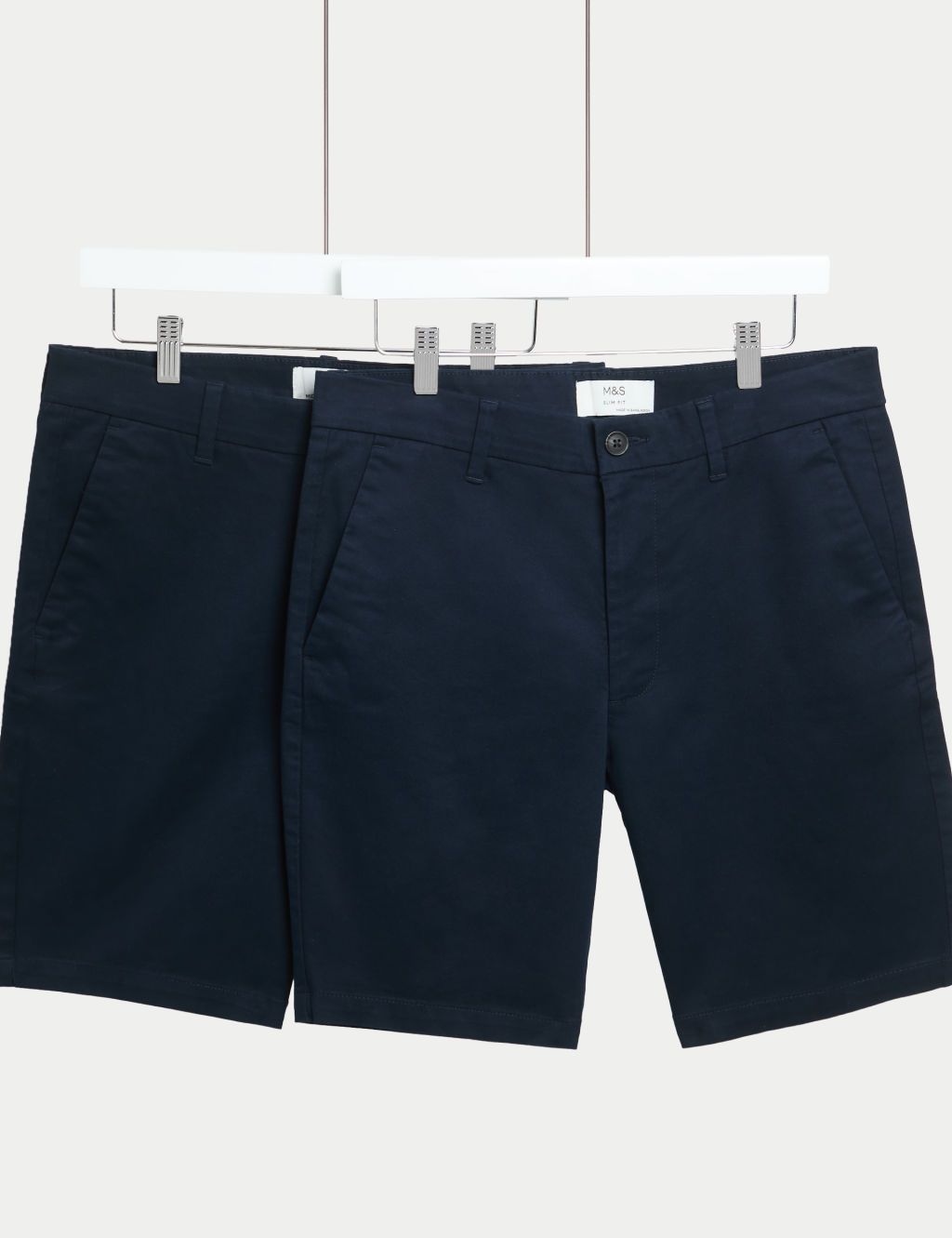 M&S 2 Pack Slim Fit Stretch Chino Shorts - 36MID - Dark Navy, Dark Navy