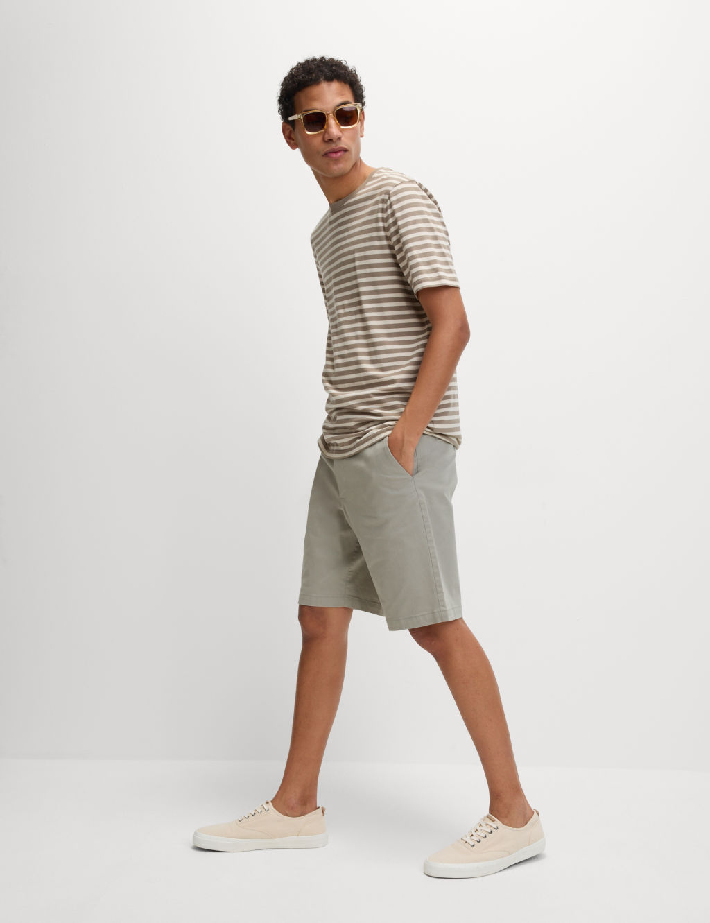 M&S Loose Fit Stretch Chino Shorts - 30 - Pebble, Pebble