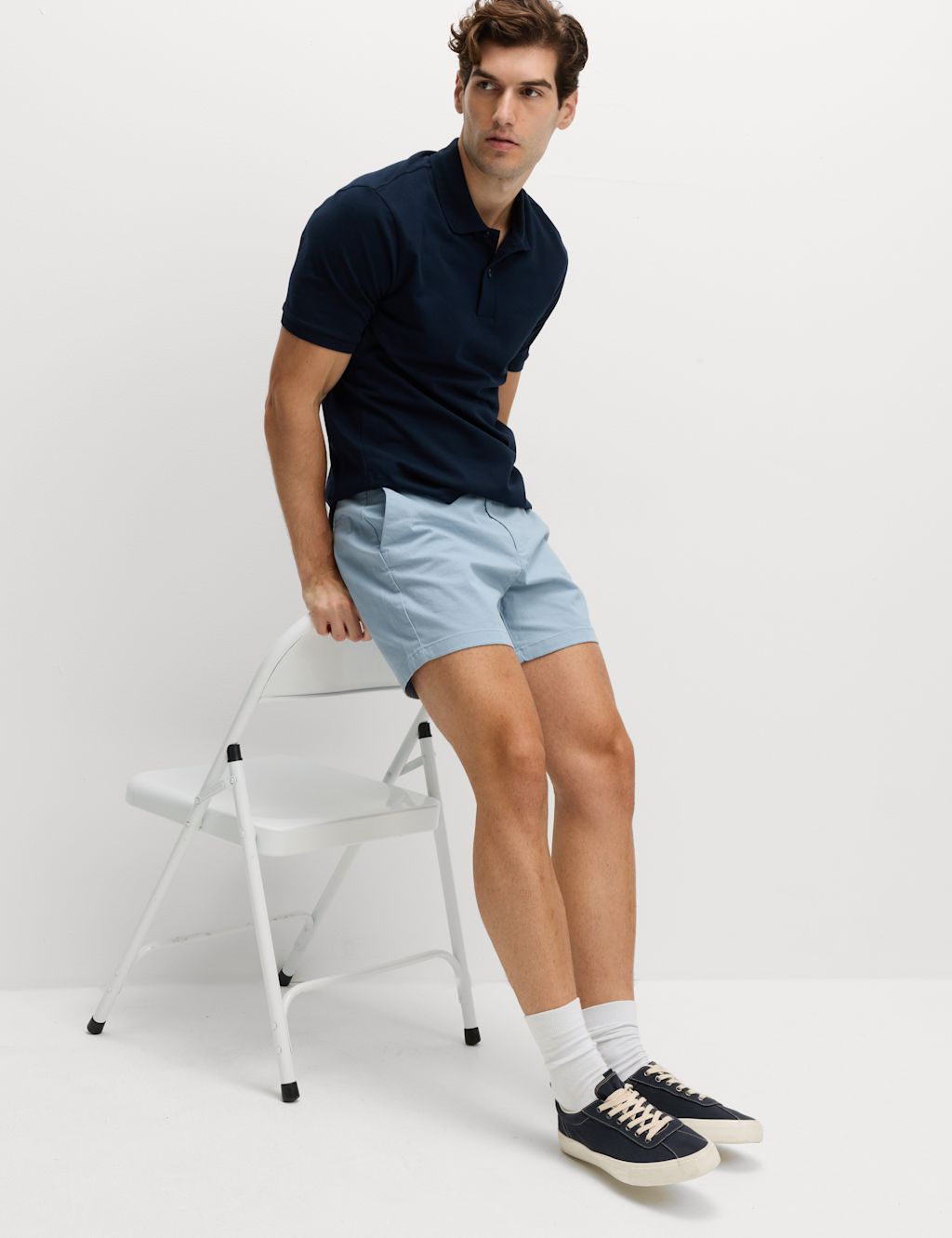 M&S Regular Fit Stretch Chino Shorts - 30LNG - Light Airforce, Light Airforce