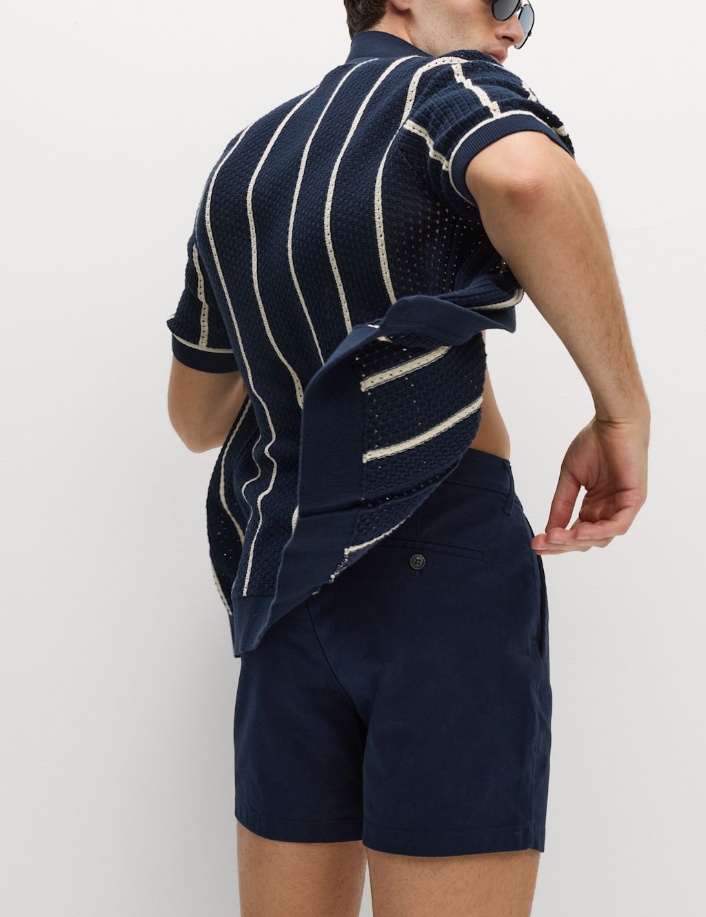 M&S Regular Fit Stretch Chino Shorts - 36MID - Dark Navy, Dark Navy