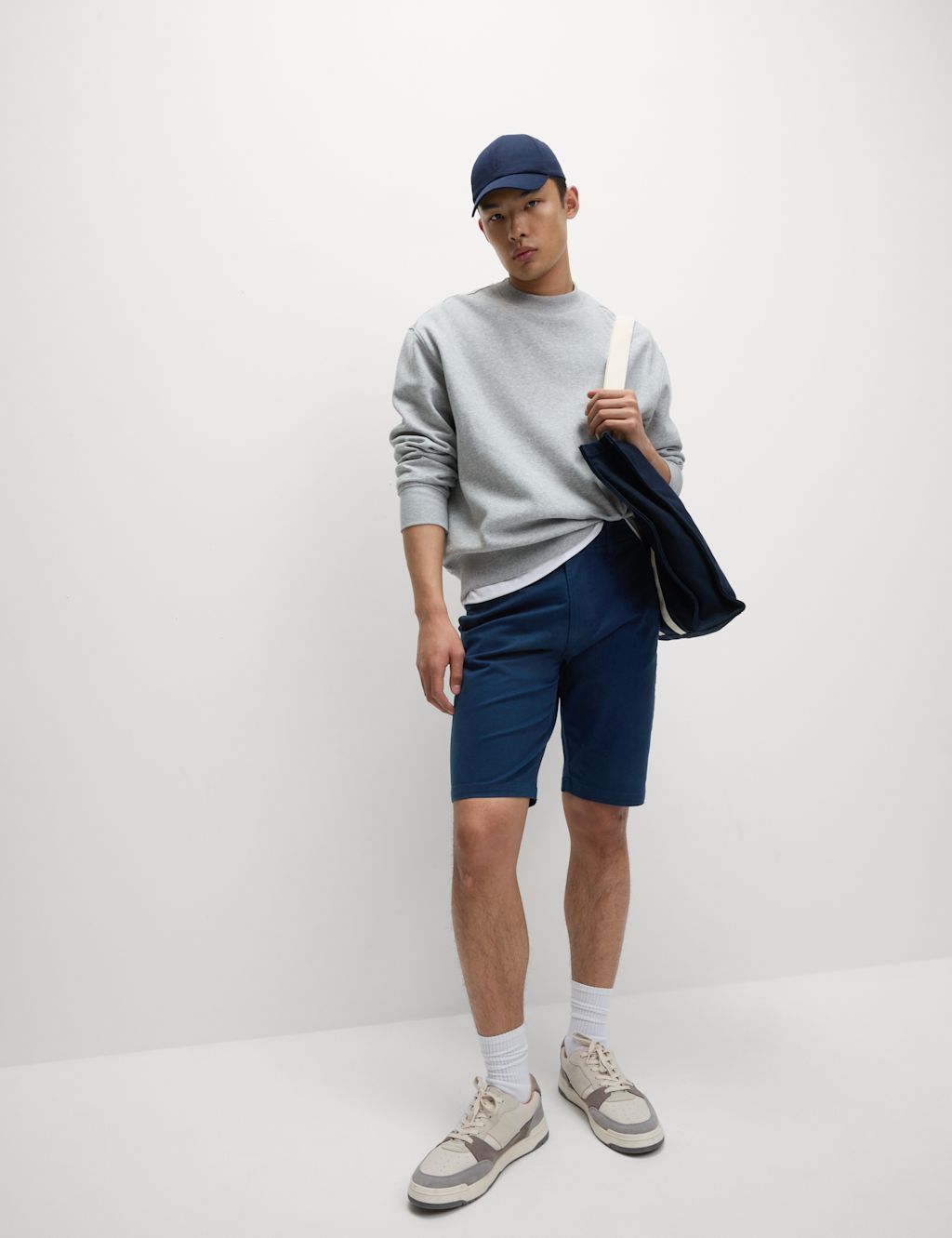 M&S Regular Fit Stretch Chino Shorts - 30MID - Dark Marine, Dark Marine