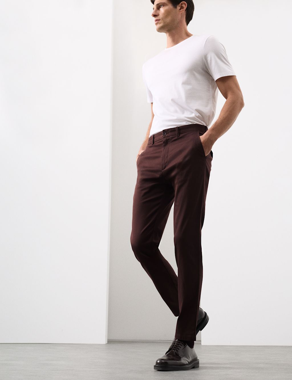 Autograph Slim Fit Cotton Rich Stretch Trousers - 3629 - Chocolate, Chocolate