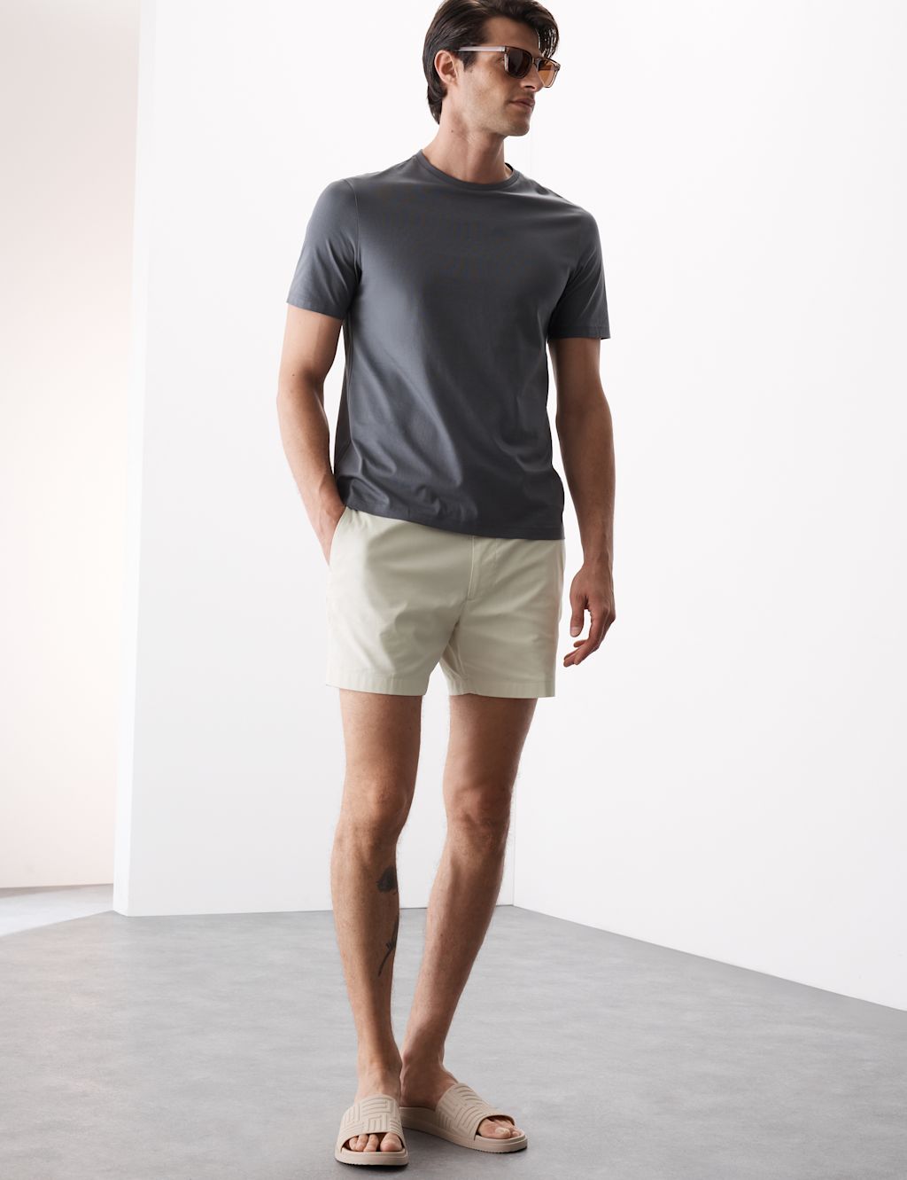 Autograph Slim Fit Super Lightweight Chino Shorts - 30MID - Pale Opaline, Pale Opaline