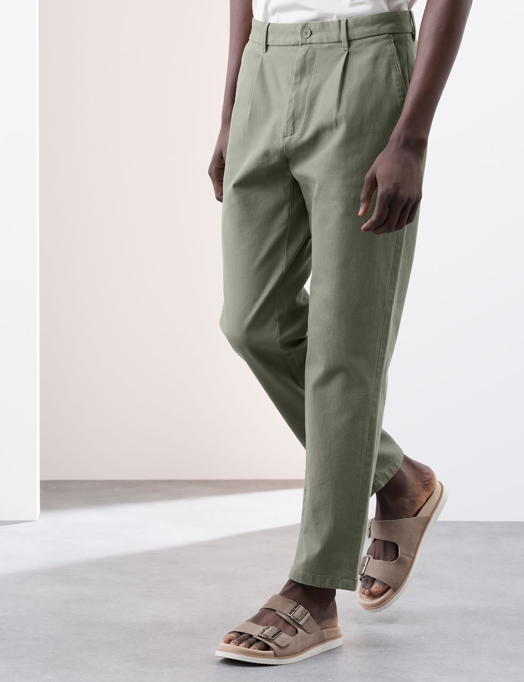 Autograph Regular Fit Textured Dobby Pleat Front Chinos - 3233 - Smokey Green, Smokey Green