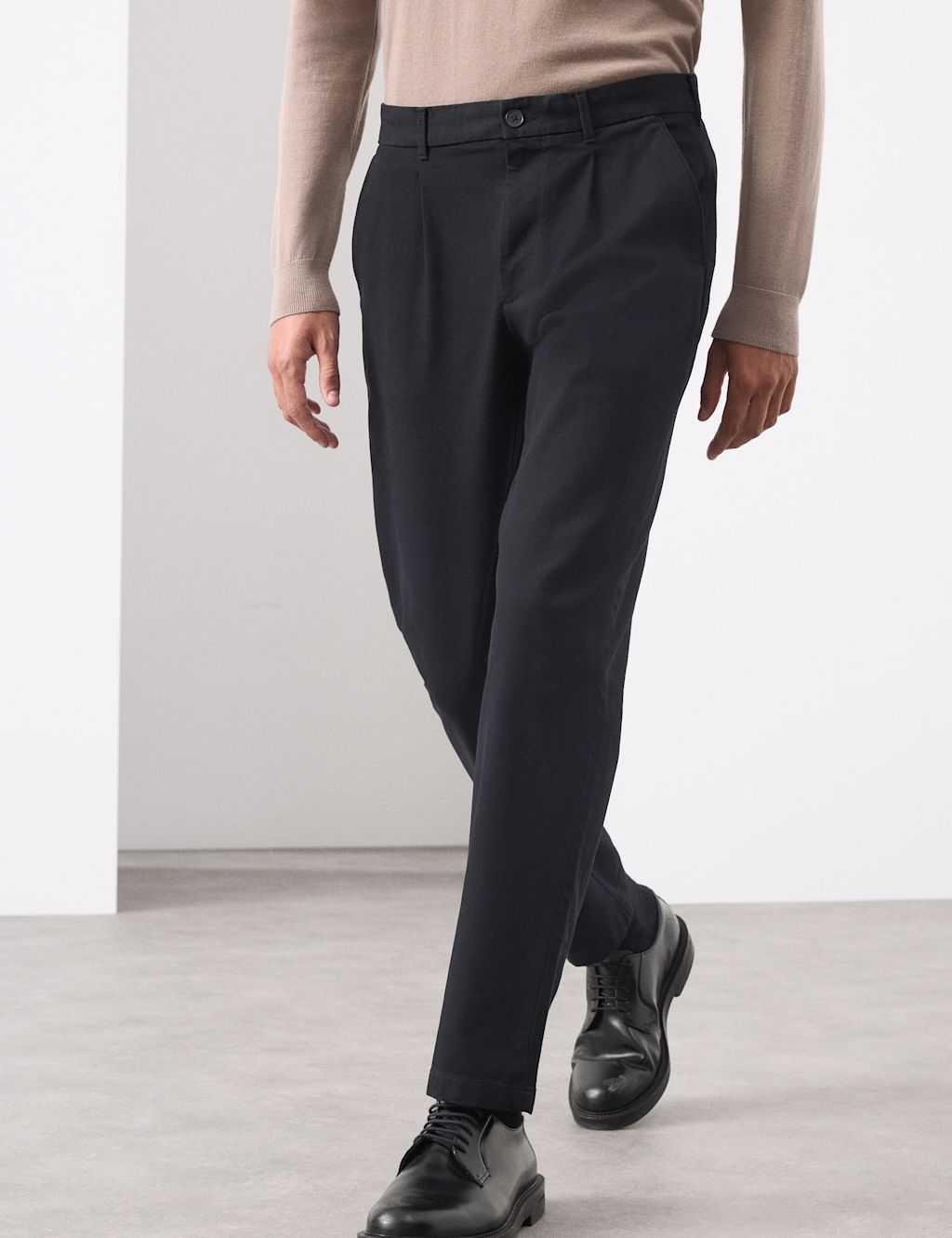 Autograph Regular Fit Textured Dobby Pleat Front Chinos - 3029 - Black, Black