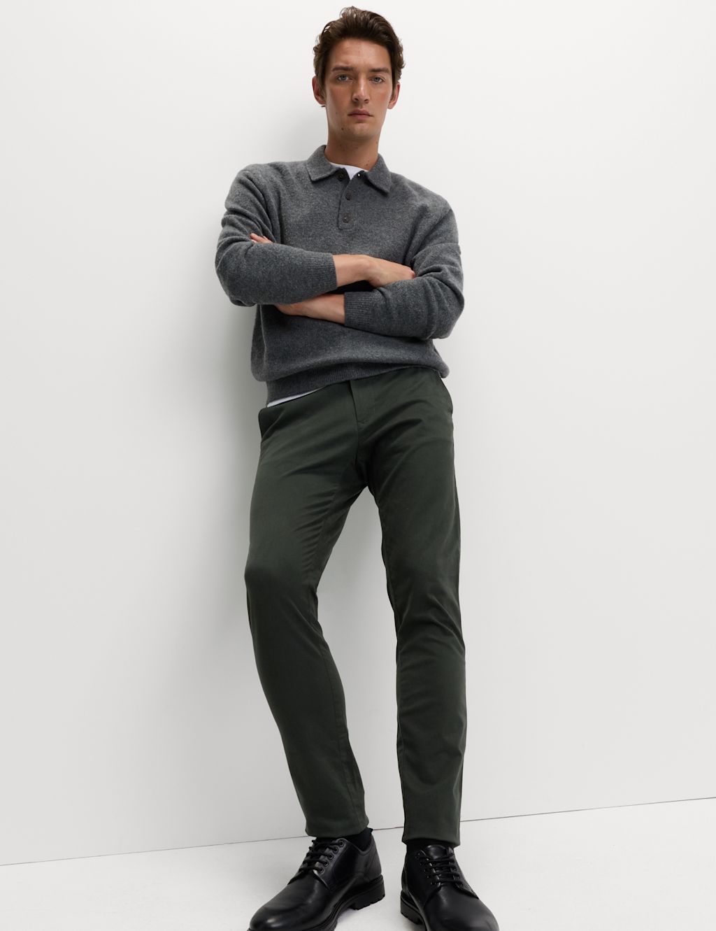 M&S Slim Fit Cotton Rich Stretch Chinos - 4227 - Dark Pewter, Dark Pewter