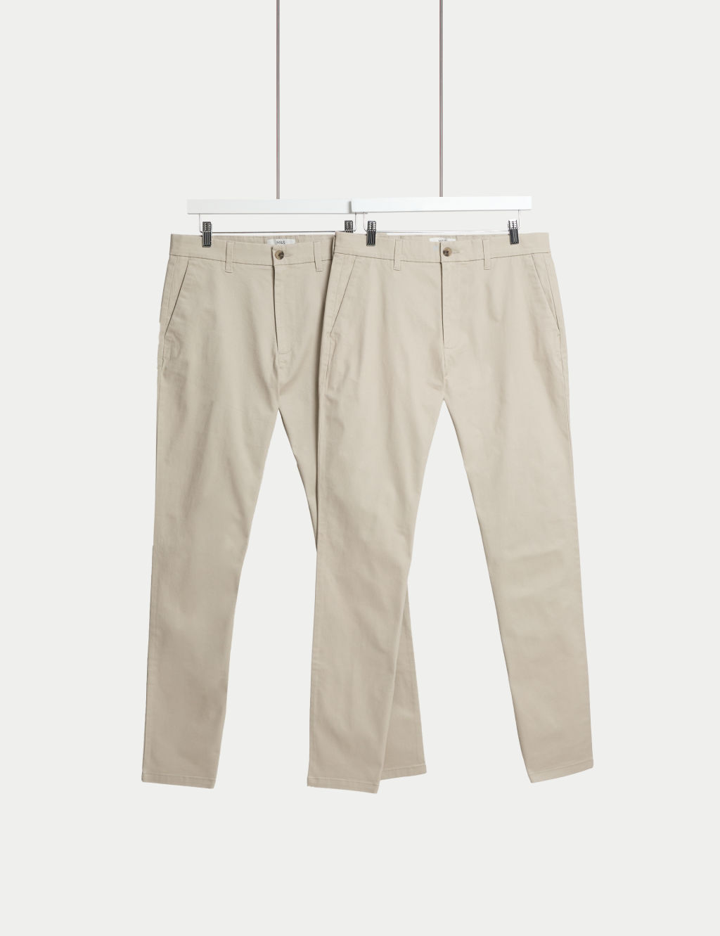 M&S 2 Pack Slim Fit Stretch Chinos - 3031 - Beige, Beige