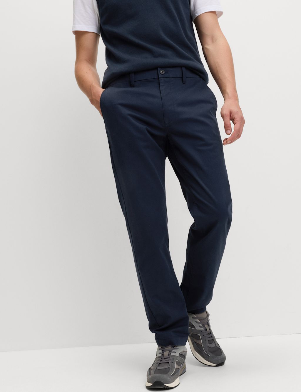 M&S Regular Fit Cotton Rich Stretch Chinos - 4433 - Navy, Navy