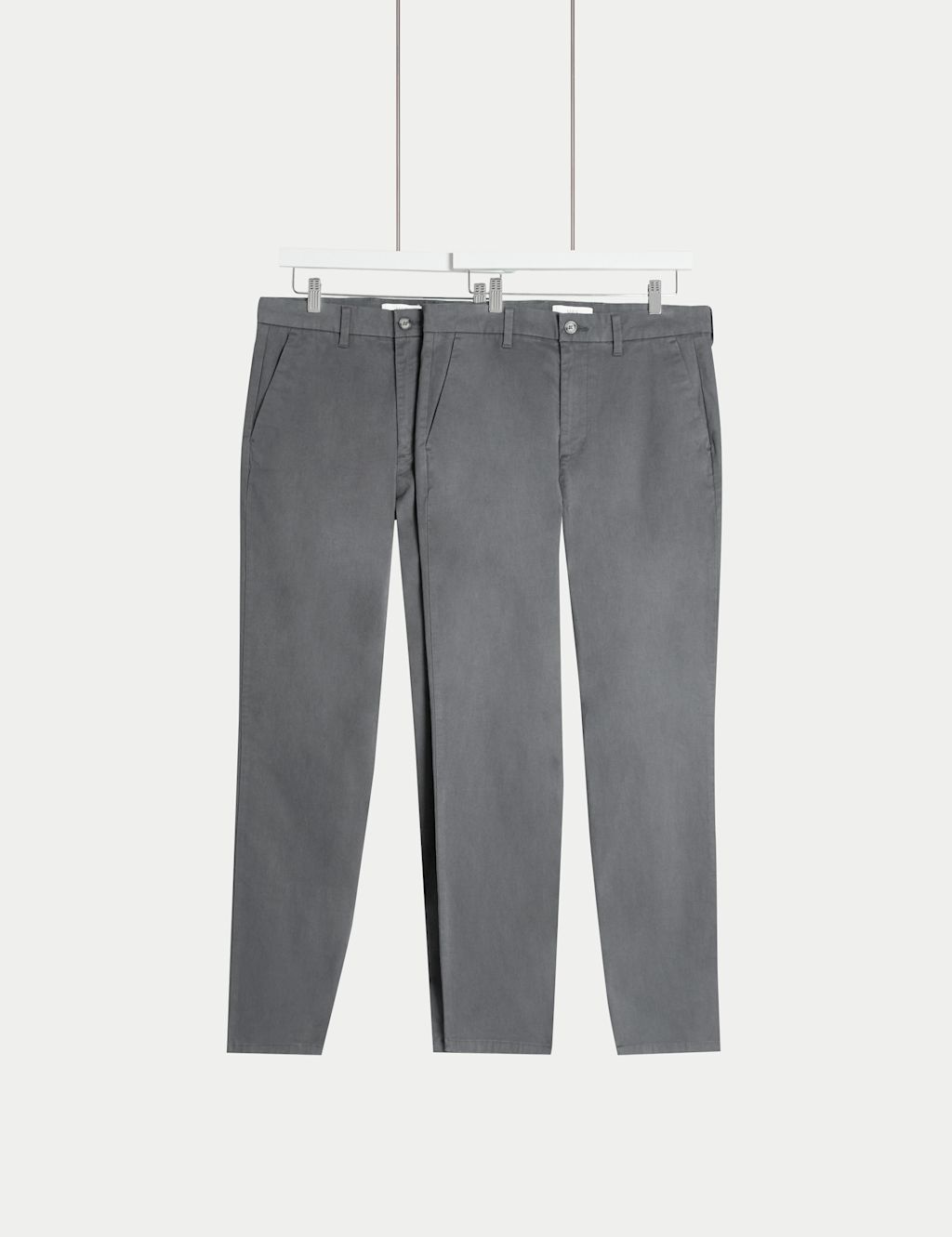 M&S 2 Pack Regular Fit Stretch Chinos - 4429 - Ash Grey, Ash Grey