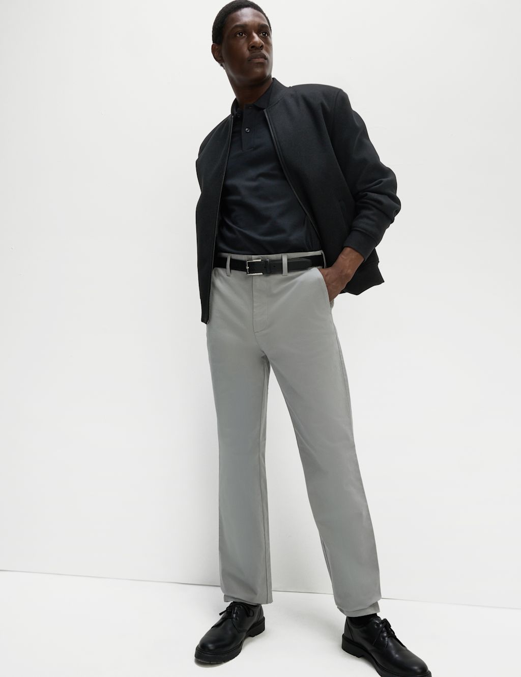 M&S Regular Fit Stretch Chinos - 4227 - Ash Grey, Ash Grey