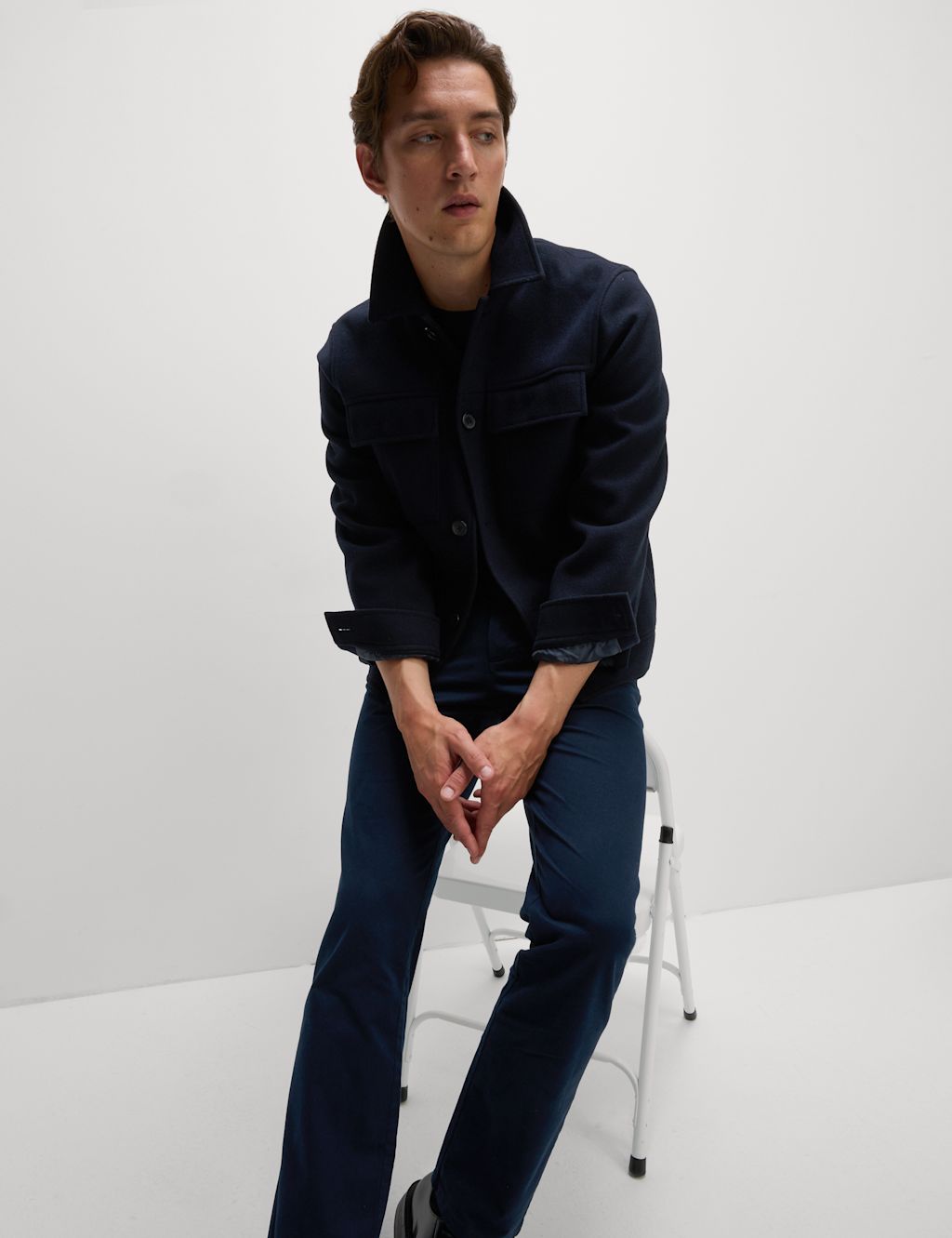 M&S 2 Pack Elasticated Waist Stretch Chinos - 3229 - Navy, Navy