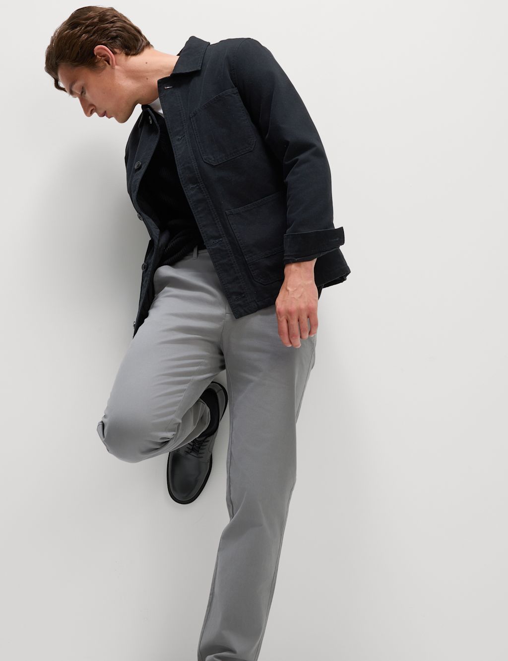 M&S 2 Pack Elasticated Waist Stretch Chinos - 4433 - Ash Grey, Ash Grey