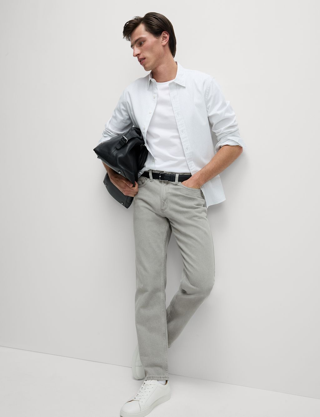 M&S Straight Fit Pure Cotton Jeans - 4433 - Light Grey, Light Grey