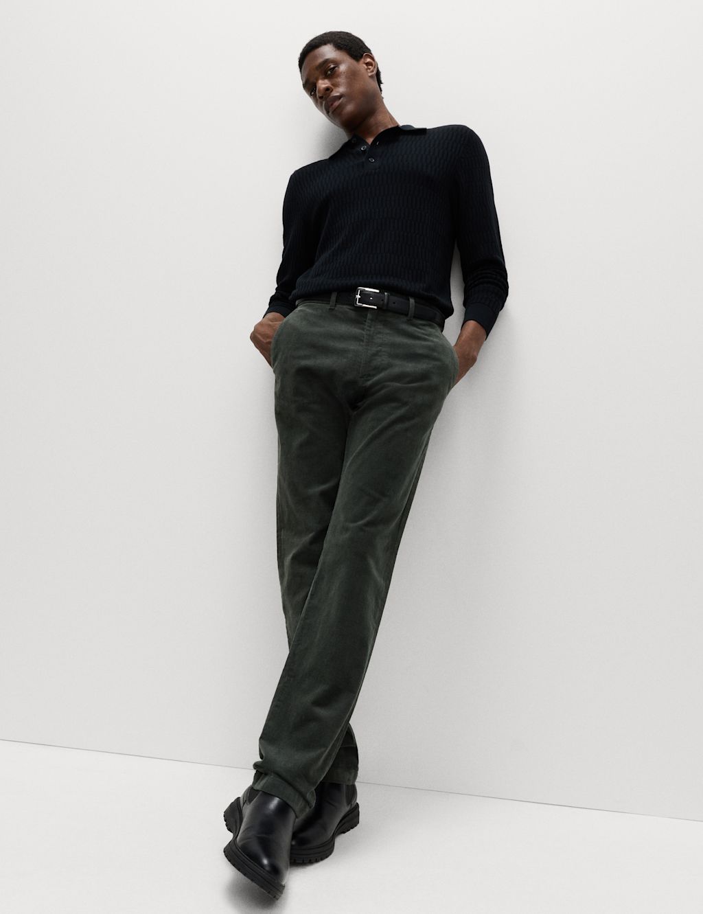 M&S Regular Fit Corduroy Stretch Chinos - 3231 - Dark Pewter, Dark Pewter