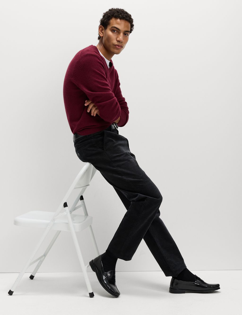 M&S Regular Fit Corduroy Stretch Chinos - 3631 - Black, Black