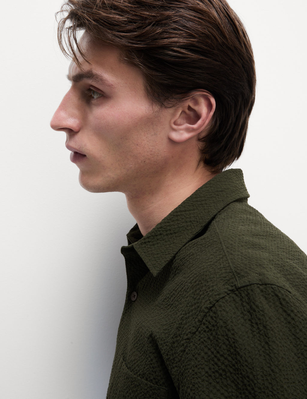 M&S Cotton Rich Seersucker Shirt - LREG - Khaki, Khaki