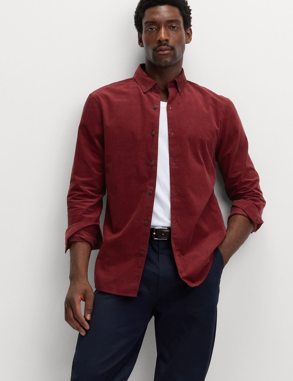 M&S Pure Cotton Corduroy Shirt - XXXXLREG - Wine, Wine