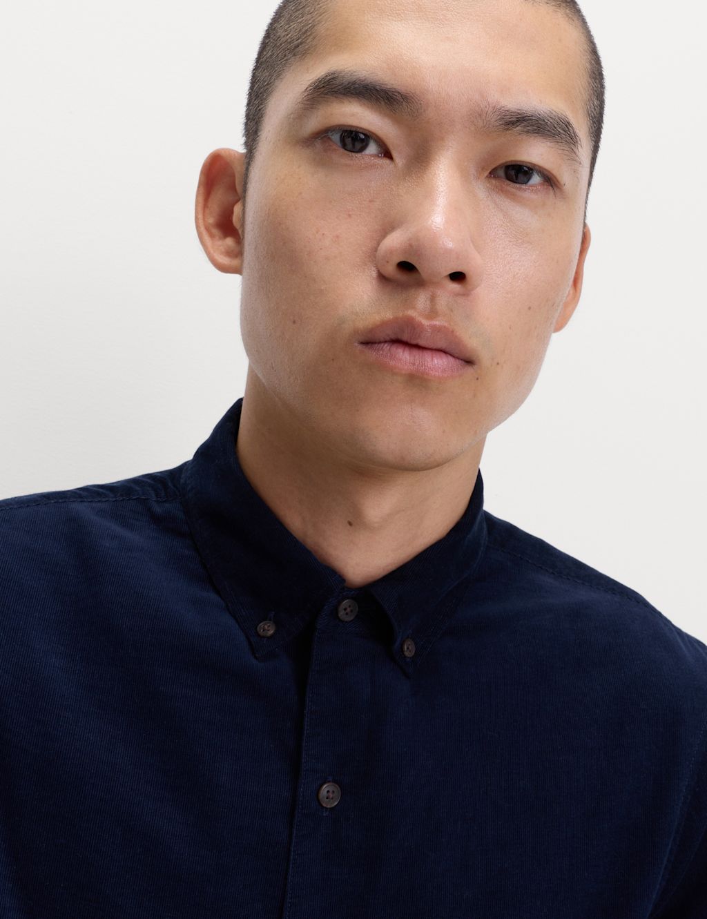 M&S Pure Cotton Corduroy Shirt - XXXLREG - Navy, Navy