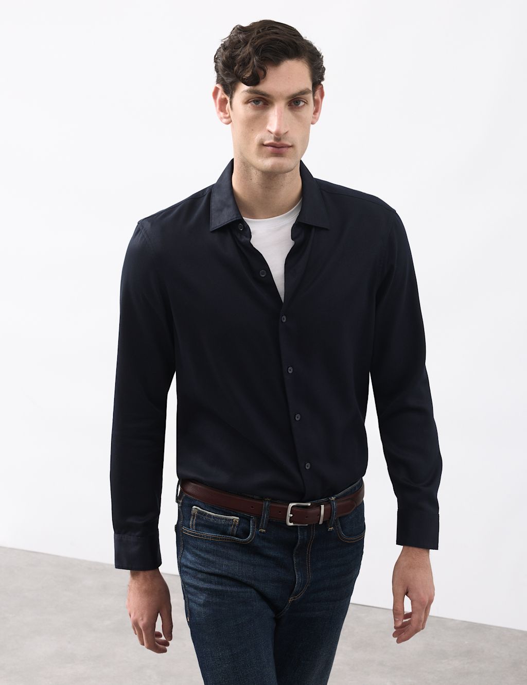 Autograph Regular Fit Easy Iron Long Sleeve Shirt - XLREG - Navy, Navy