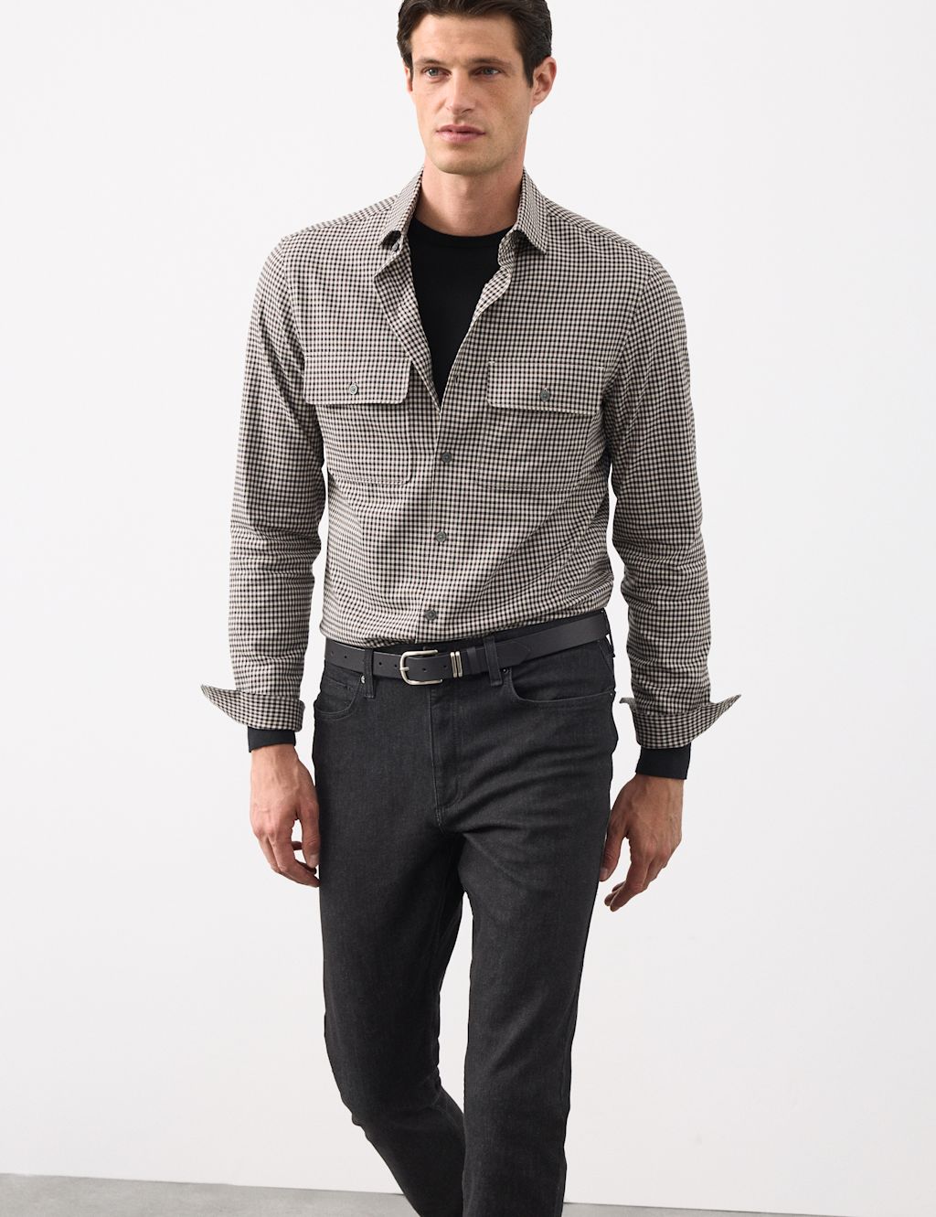 Autograph Easy Iron Cotton Rich Check Shirt - LREG - Sand Mix, Sand Mix