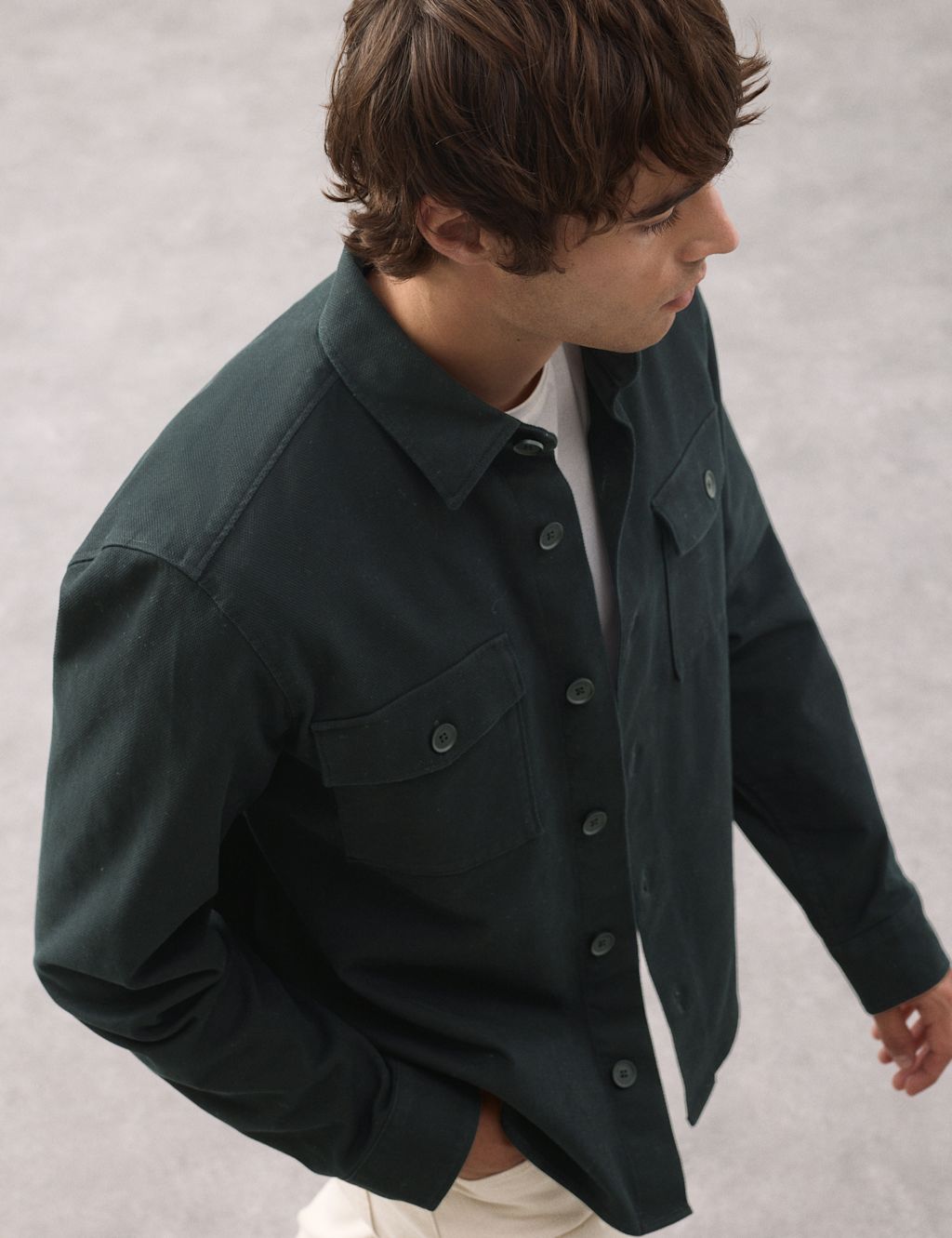 Autograph Regular Fit Cotton Rich Textured Shacket - XLREG - Black, Black