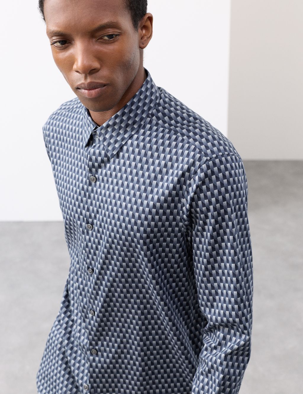 Autograph Cotton Rich Shirt - LREG - Blue Mix, Blue Mix