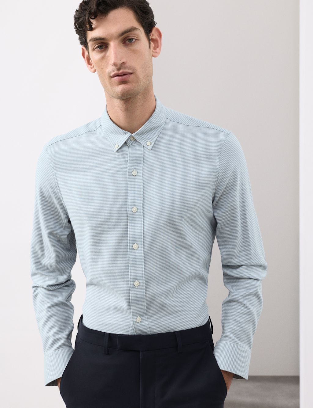 Autograph Slim Fit Cotton Rich Flannel Shirt with Cashmere - SREG - Blue Mix, Blue Mix