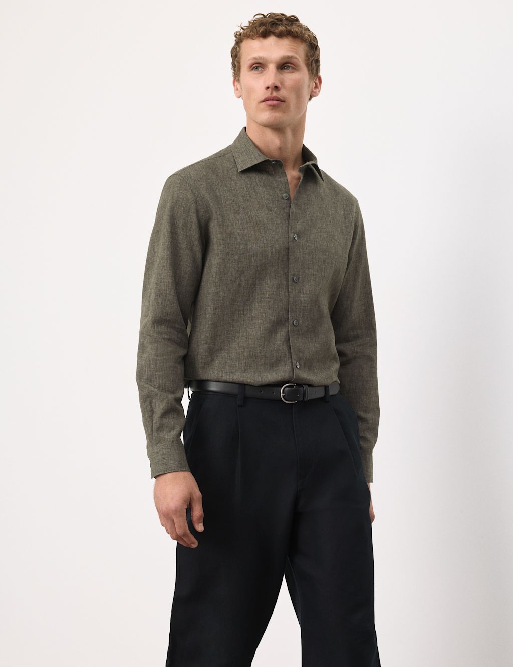 Autograph Easy Iron Linen Rich Performance Shirt - XL - Dark Olive, Dark Olive