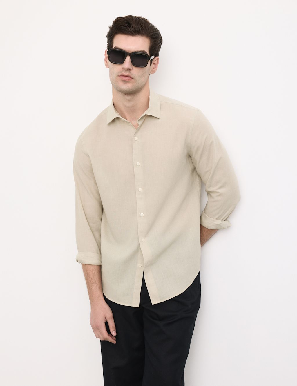 Autograph Easy Iron Linen Rich Performance Shirt - XL - Stone, Stone