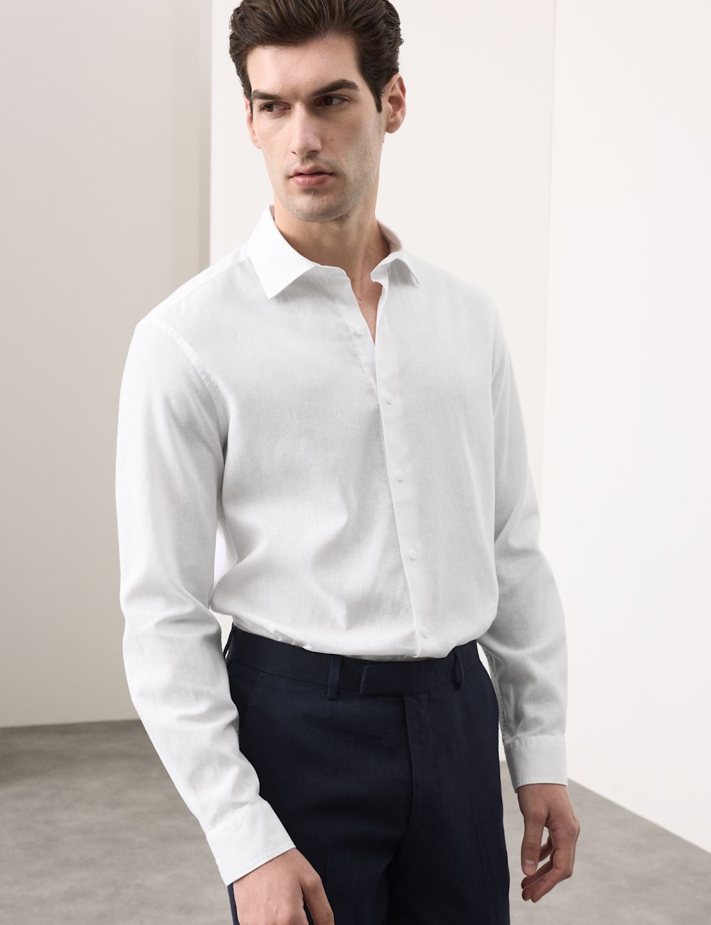 Autograph Easy Iron Linen Rich Performance Shirt - S - White, White