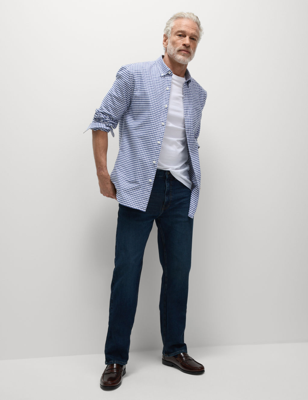 M&S Ultimate Pure Cotton Check Oxford Shirt - XXXXLREG - Navy Mix, Navy Mix