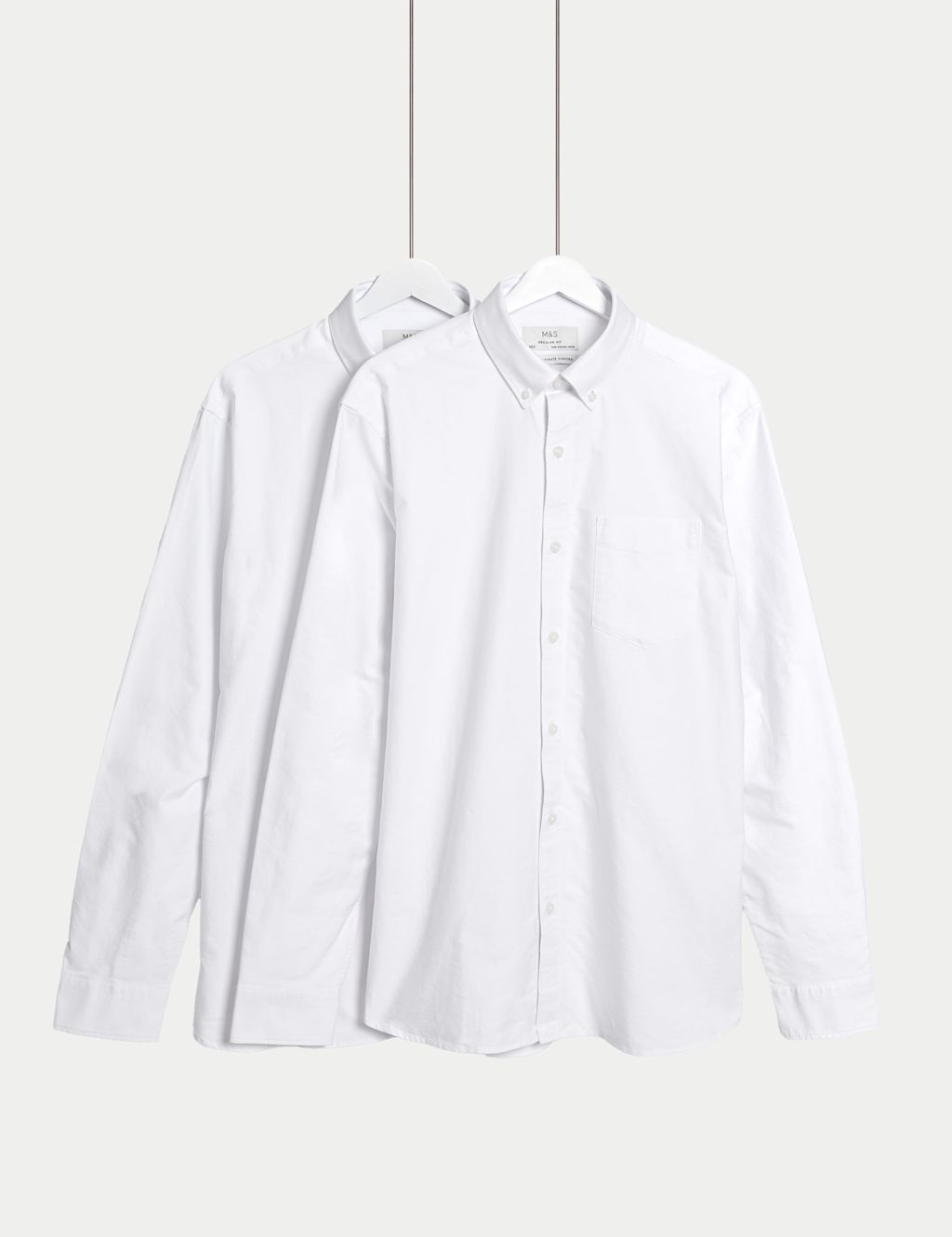 M&S The Ultimate 2 Pack Regular Fit Pure Cotton Oxford Shirts - LREG - White, White