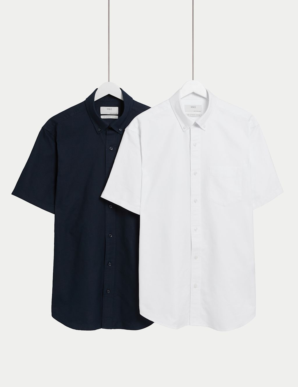 M&S Ultimate 2 Pack Short Sleeve Oxford Shirts - XXXXLREG - Navy Mix, Navy Mix