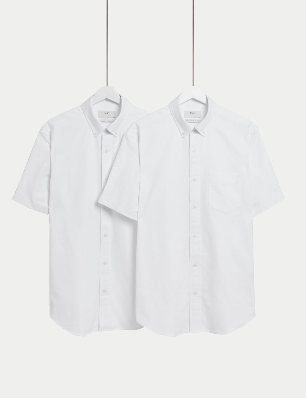 M&S Ultimate 2 Pack Short Sleeve Oxford Shirts - XXXXLREG - White, White